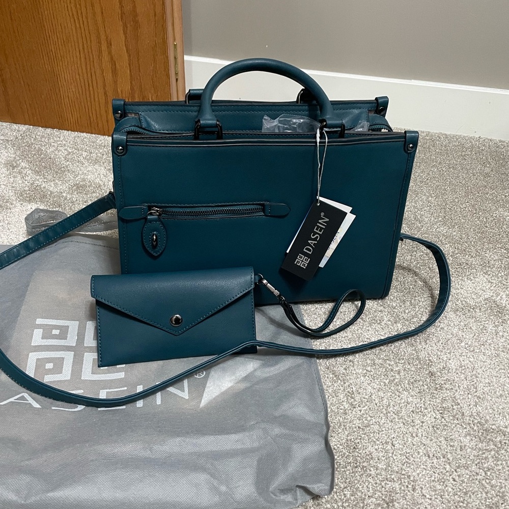 DASEIN Teal Structured Satchel with Matching Wallet